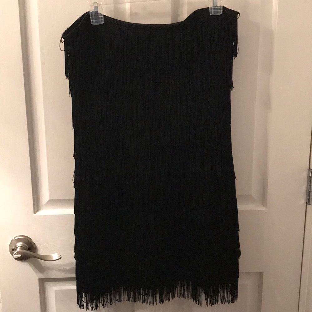 Fun flirty strapless LBD fringe dress